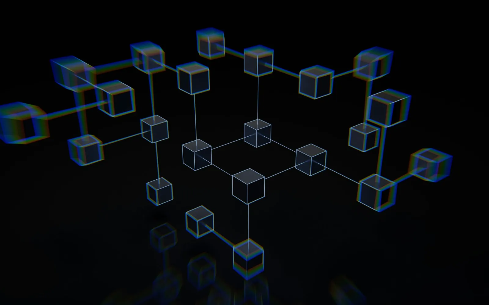 A network of connected blocks representing a blockchain.