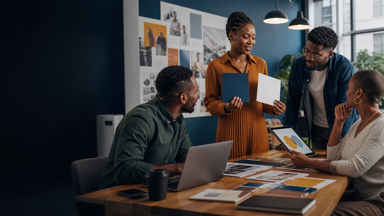 A marketing team develops a campaign using creative ideas and customer insights.