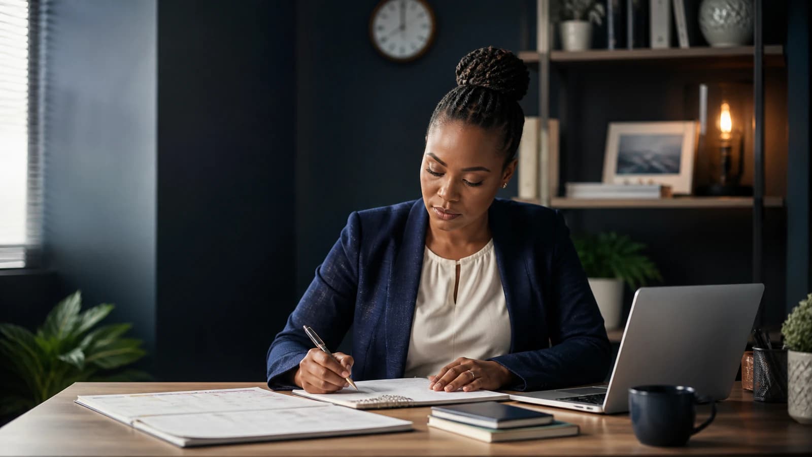 An organised professional prioritises tasks and plans a focused workday.