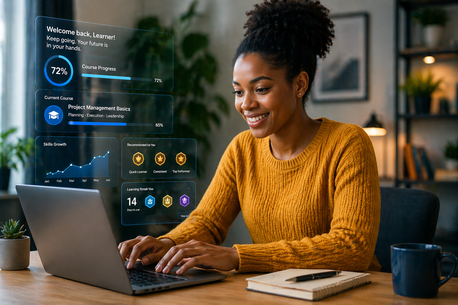 African learner building career skills through a modern digital learning platform