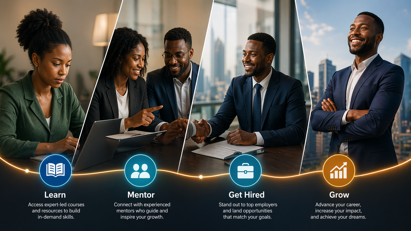 Learner journey connected to jobs, projects, and career opportunities